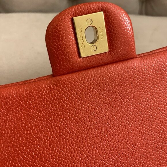 Chanel CC Classic Quilted Leather Flap Shoulder Bag Clutch Orange Gold Shine NIB - Picture 11 of 16